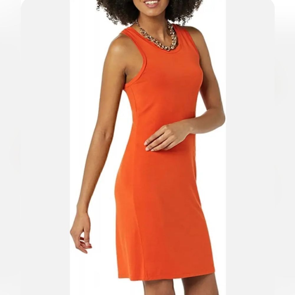 NWT Daily Ritual Women Lightweight Jersey SlimFit Tank Mini Dress Rust Orange L